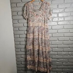 Soft Surroundings Floral Cupro Lace Tiered Midi Dress 12 Multi Color 2FX75